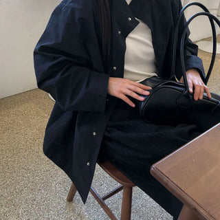 Morning Women's Mock Neck Half Long Sleeve Spring Transitional Loose Fit Pocket Field Jacket
