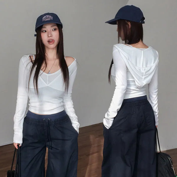 Keriz Layered Hoodie Crop T-shirt