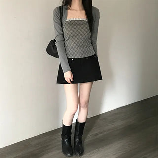 Elkie A-line Riveted Back Elastic Mini Skirt
