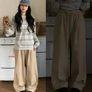 Candy Bar Cotton Elastic Waist Wide Pants