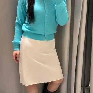 Regular Fit Plain Button Round Neck Long Sleeve Short Cardigan