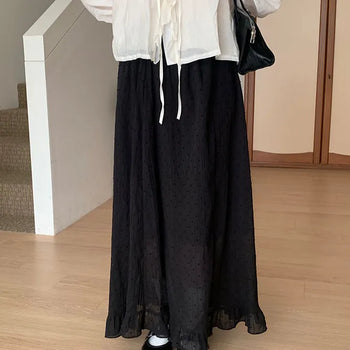 Pass Yoru Elastic Long Skirt Polka Dot Skirt/Plus Size/Frill Long Skirt/Long Skirt/Elastic Skirt/Flat Skirt/Layered/Long Skirt/ Yoru Skirt