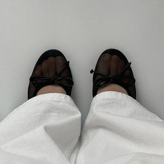 Ribbon mesh flat shoes  Summer shoes see-through elastic flats