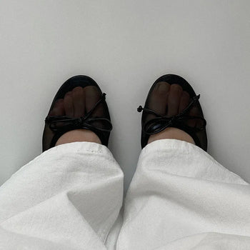 Ribbon mesh flat shoes  Summer shoes see-through elastic flats