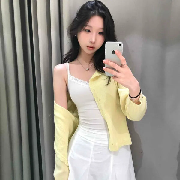 Buttoned Plain Oversized Short Long Sleeve Cardigan