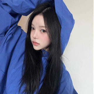 Oversized Plain Zipper Drawstring Full-Zip Short Windbreaker