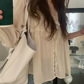 Koi Layered Shirred Lace Blouse