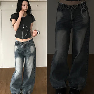 폴딩 웨이스트 데님 팬츠