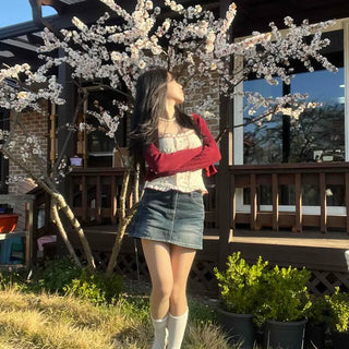 Washed Button Straight Mini Skirt