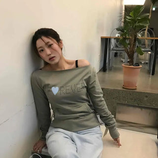 Heart Constellation Print Boat Neck Tiered Loose Fit Sweatshirt