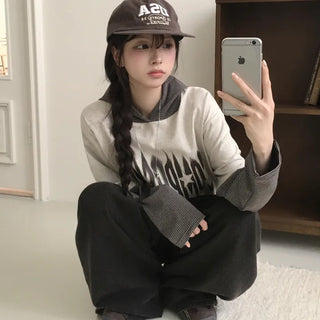 Hip Mood Printed Striped Hoodie Short Sleeve Layered Oversized Long Sleeve T-shirt
