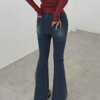 High-waisted Flare Denim Long Pants