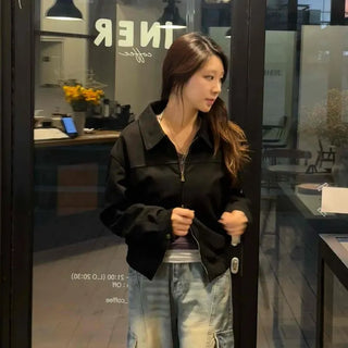 Shirt Collar Zip-Up Short Jacket