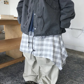 Asymmetrical layered check skirt