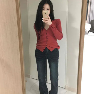 Snap Button Deep V-Neck Slim Fit Short Knit Cardigan
