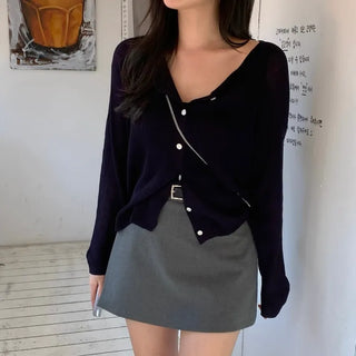 Flover Summer Raglan Ribbed Loose Fit Delicate Fit Knit Cardigan