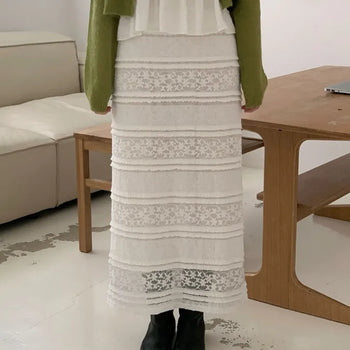 Frill Lace Elastic Long Skirt