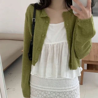 Amazing Colors, Delicate Fit Olive Round Knit Cardigan