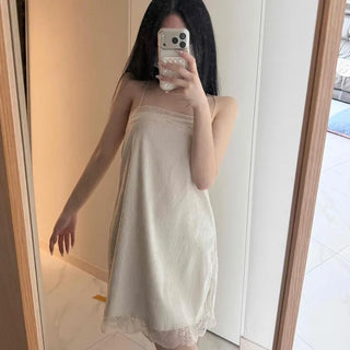 Lace-trimmed Strap Slip Mini Dress