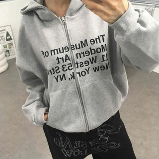 Oversized Lettering Zip-Up Hoodie