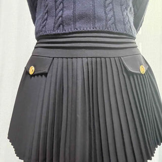 Flap Pocket High-Waisted A-Line Pleated Mini Skirt