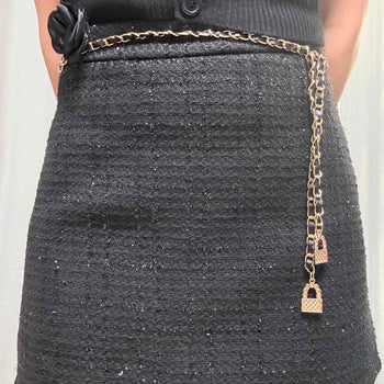 Chain Belt Tweed A-Line Mini Skirt