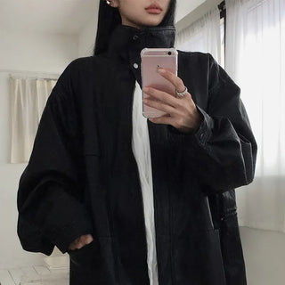 Royce High-Neck Oversized String Half Leather Jacket
