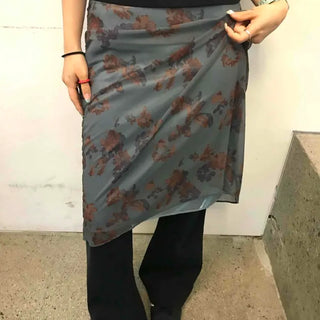 Ren Flower Chiffon Elastic Waist Midi Skirt