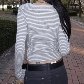 WRAP striped collared long-sleeve t-shirt