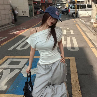 Baytin Shirred One-Shoulder Short-Sleeve T-Shirt