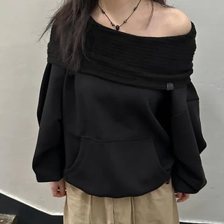 Two-way off-shoulder hooded sweatshirt