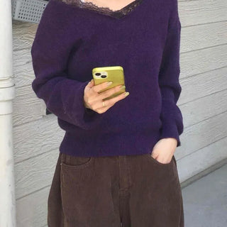 Loose Fit Lace V-Neck Knit