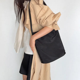 Romy Nylon Bucket Bag  Black Shoulder Bag, iPad Storage, Daily Work Bag, College Student Bag
