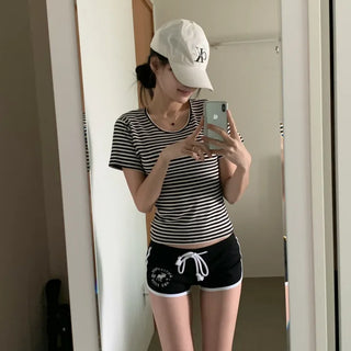[So good../Slim waist] Striped Cover U-neck Spring/Summer Short Sleeve T-shirt