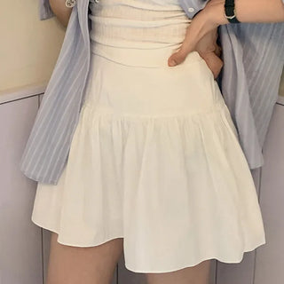 Marshmallow Lace Flare Mini Skirt, Flank Cover, Curvy, A-line, Shirred, Date Look, Picnic Look, Spring Summer Skirt