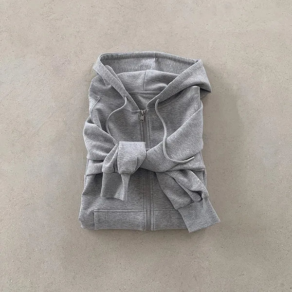 Oversized◈Unisex◈Zip-up Hoodie Autumn Jacket Gray Gray Tracksuit Top Basic Hoodie Outer