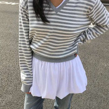 Pi Striped V-neck Knit