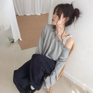 Triple Stud Off-Shoulder Sweatshirt
