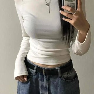 Slim Off-Shoulder Ribbed Long-Sleeve T-Shirt