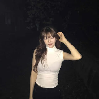 Slim Fit Plain Turtleneck Short Sleeveless