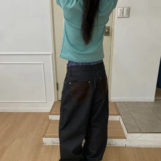 Pocket Leather Raw Denim Pants