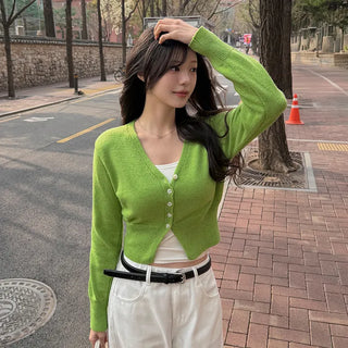 Slow Semi-Crop V-Neck Knit Cardigan