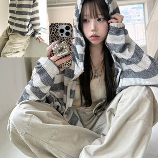 Unisex Aid Casual Chic Striped Zip-Up Hoodie (2 colors)