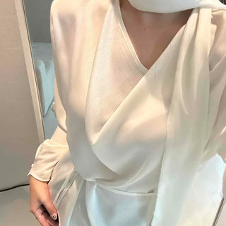 Drape String Wrap Loose Fit Long Sleeve Blouse