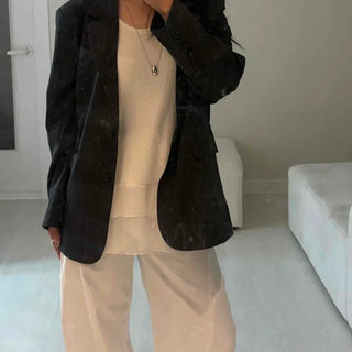 Button Stripe Single Button Oversized Long Sleeve Jacket