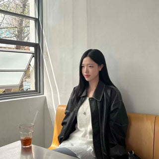 Contrast Flap Pocket Zip-Up Loose Fit Long Sleeve Jacket