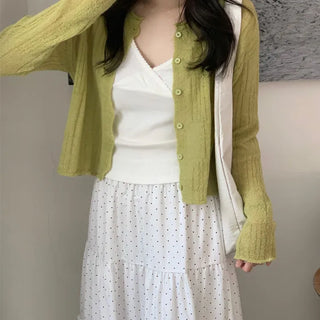 Color Masterpiece, Olive Round Knit Cardigan