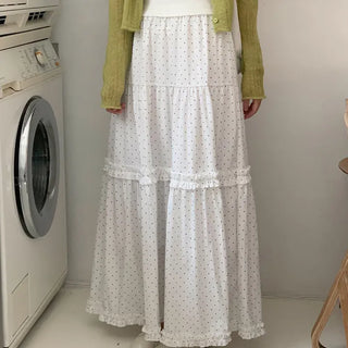 Elastic Waist Frill Dot Long Skirt