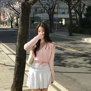Regular Fit Twist Button V-Neck Long Sleeve Cardigan