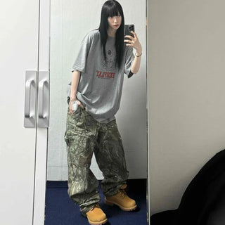 Loose-fit Camo Cargo Pocket Wide Daily Long Pants